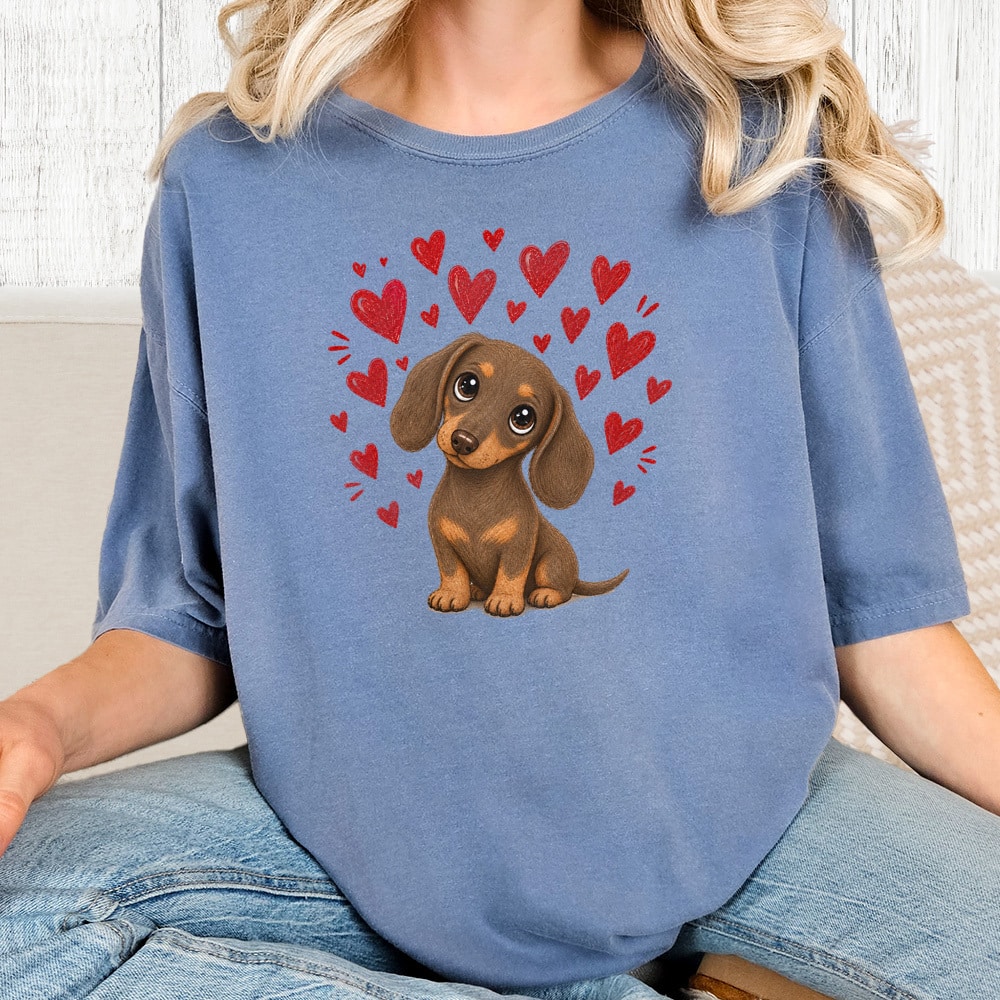Comfort Colors Sweetheart Dachshund Vintage Washed Tee - Blue Jean