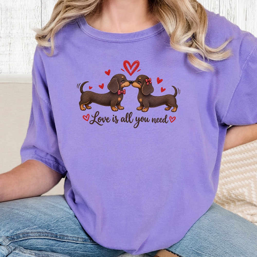 Comfort Colors Love Is All You Need Dachshunds Vintage Washed Tee - Violet