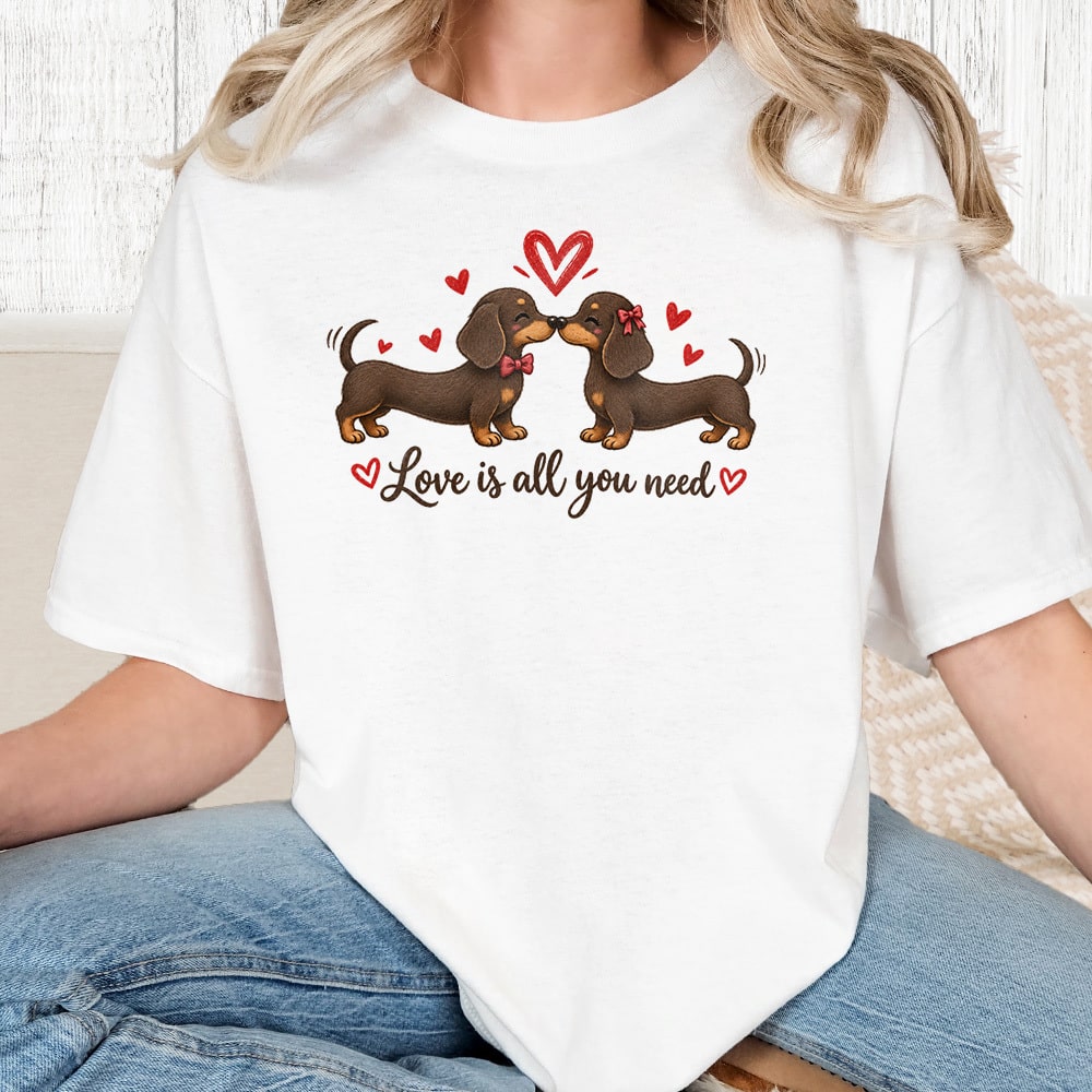 Comfort Colors Love Is All You Need Dachshunds Vintage Washed Tee - White