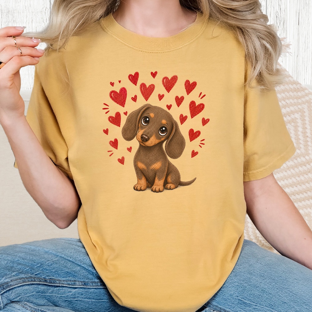 Comfort Colors Sweetheart Dachshund Vintage Washed Tee - Mustard