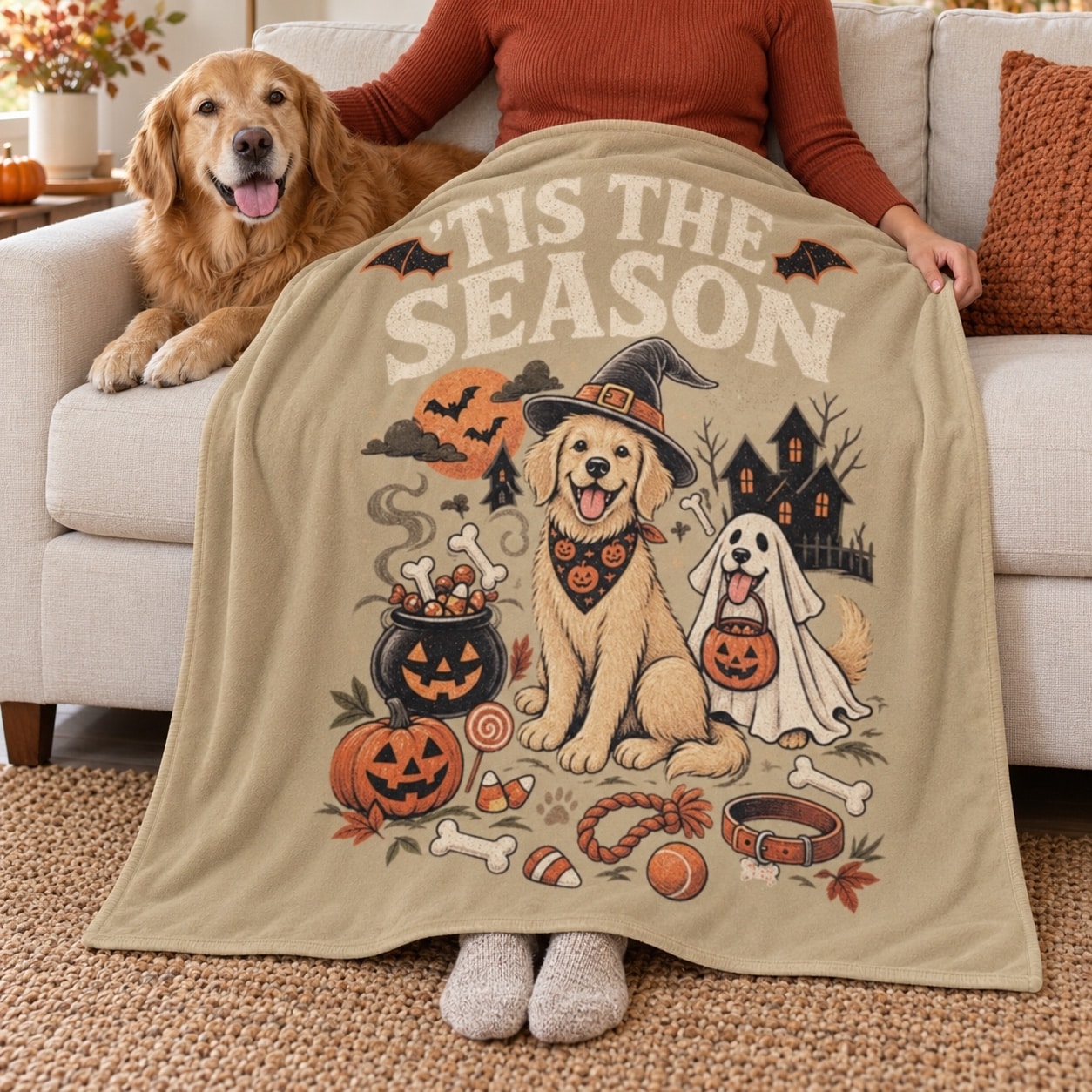 'Tis The Season Spooky Pups Cozy Plush Fleece Blanket - 50"x60"