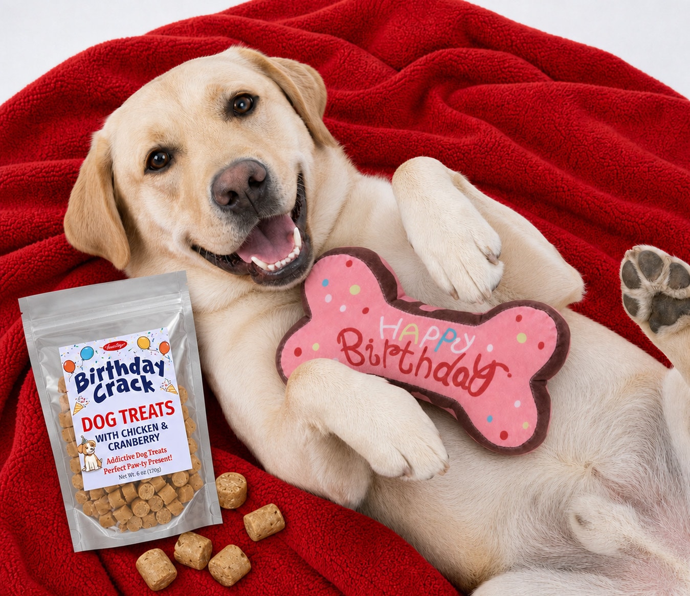 Send a Birthday Gift to a Shelter Dog- Blankie,  Happy Birthday Bone Toy & Birthday Dog Treats