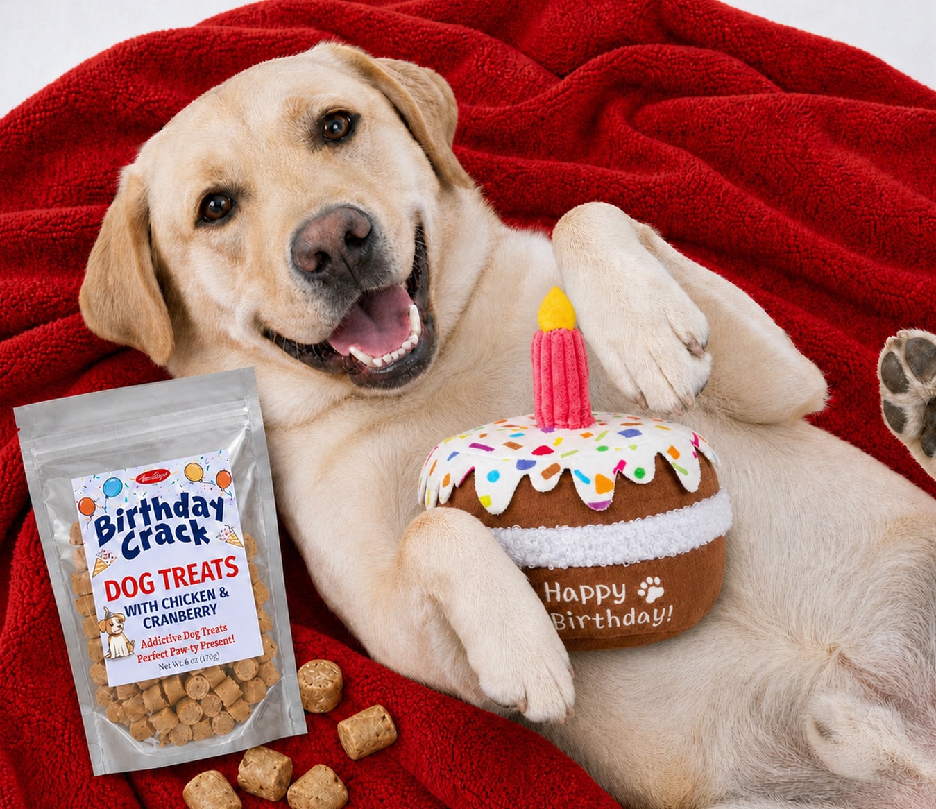 Send a Birthday Gift to a Shelter Dog- Blankie,  Happy Birthday Cake Toy & Birthday Dog Treats