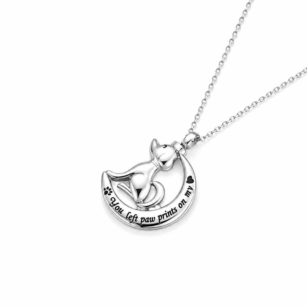 You Left Paw Prints on My Heart Dog Necklace - Silver - Image 2
