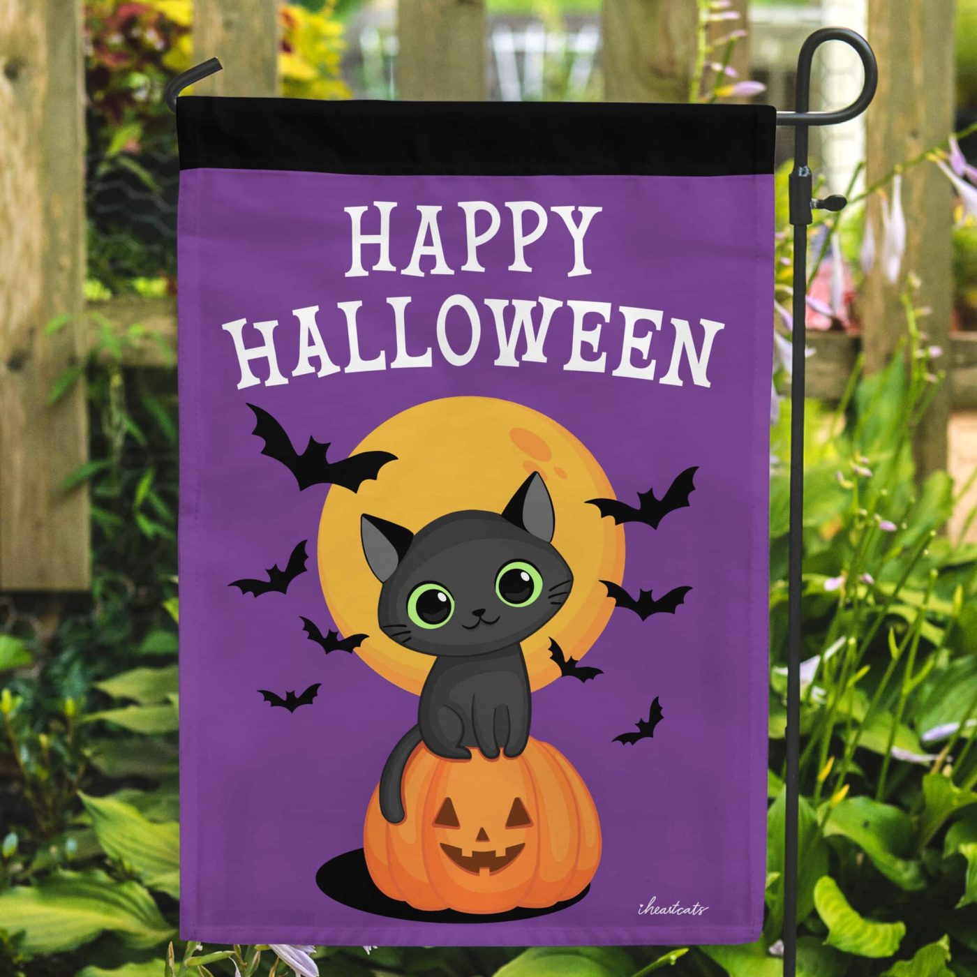 Happy Halloween Pumpkin Cat Garden Flag- Outdoor Yard Decor- Helps Feed Hungry Shelter Cats in Need