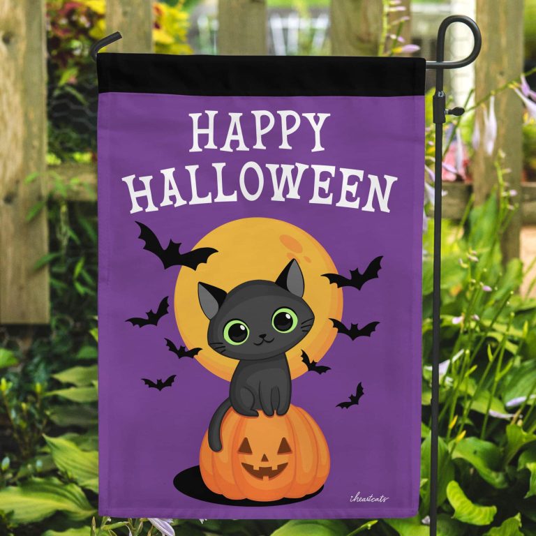 Happy Halloween Pumpkin Cat Garden Flag- Outdoor Yard Decor- Helps Feed Hungry Shelter Cats in Need