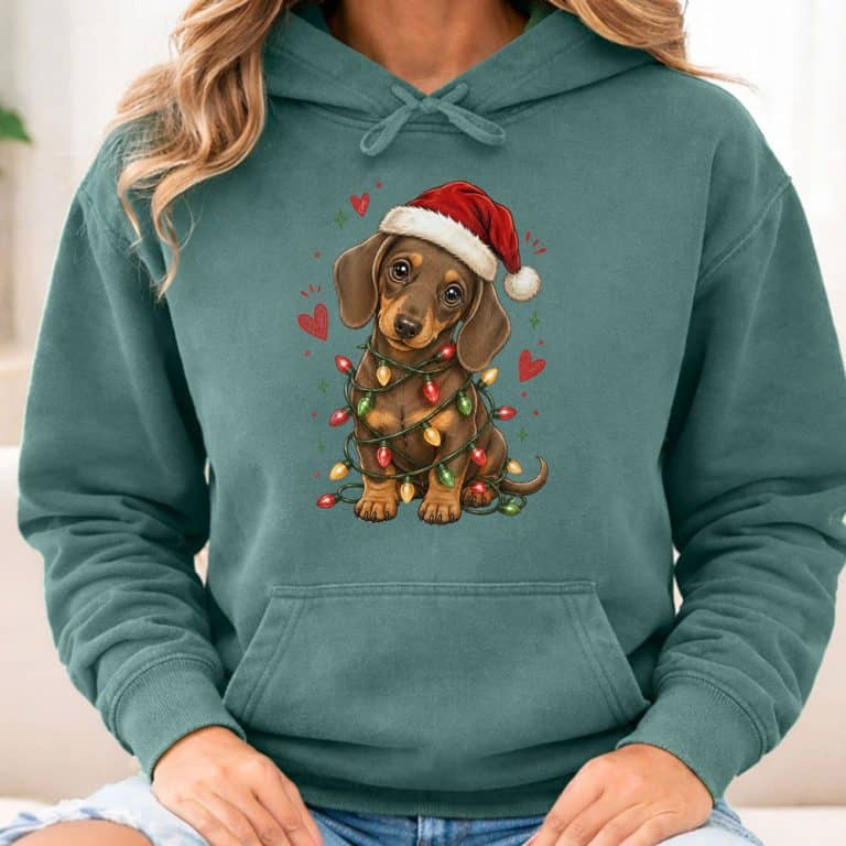Comfort Colors Christmas Lights Dachshund Premium Hoodie Light Green
