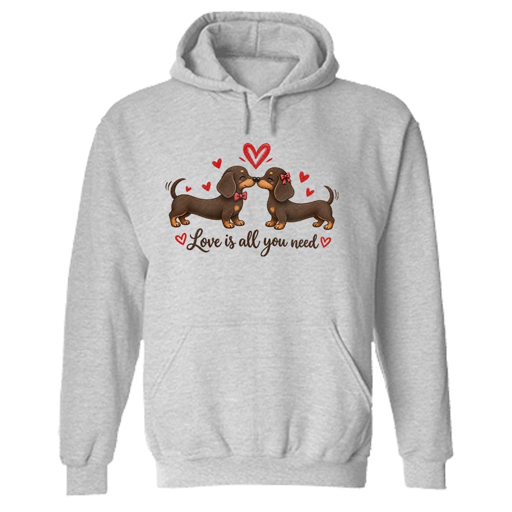 Love Is All You Need Dachshunds Hoodie Heather Grey