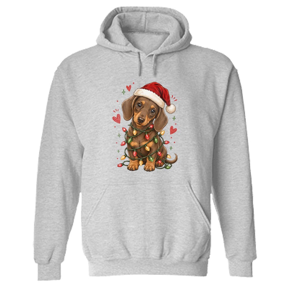 Christmas Lights Dachshund Hoodie Heather Grey