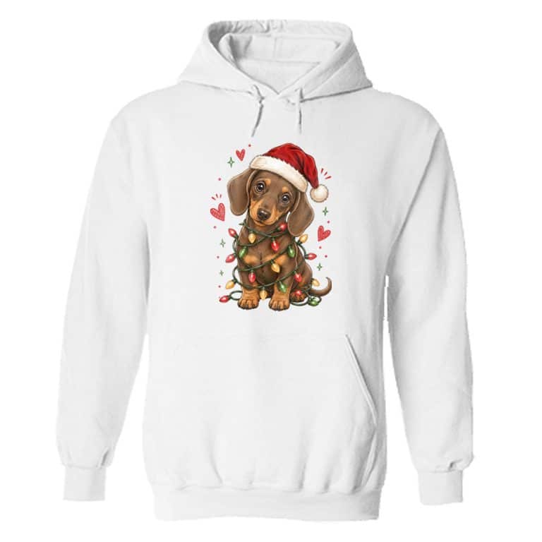 Christmas Lights Dachshund Hoodie White
