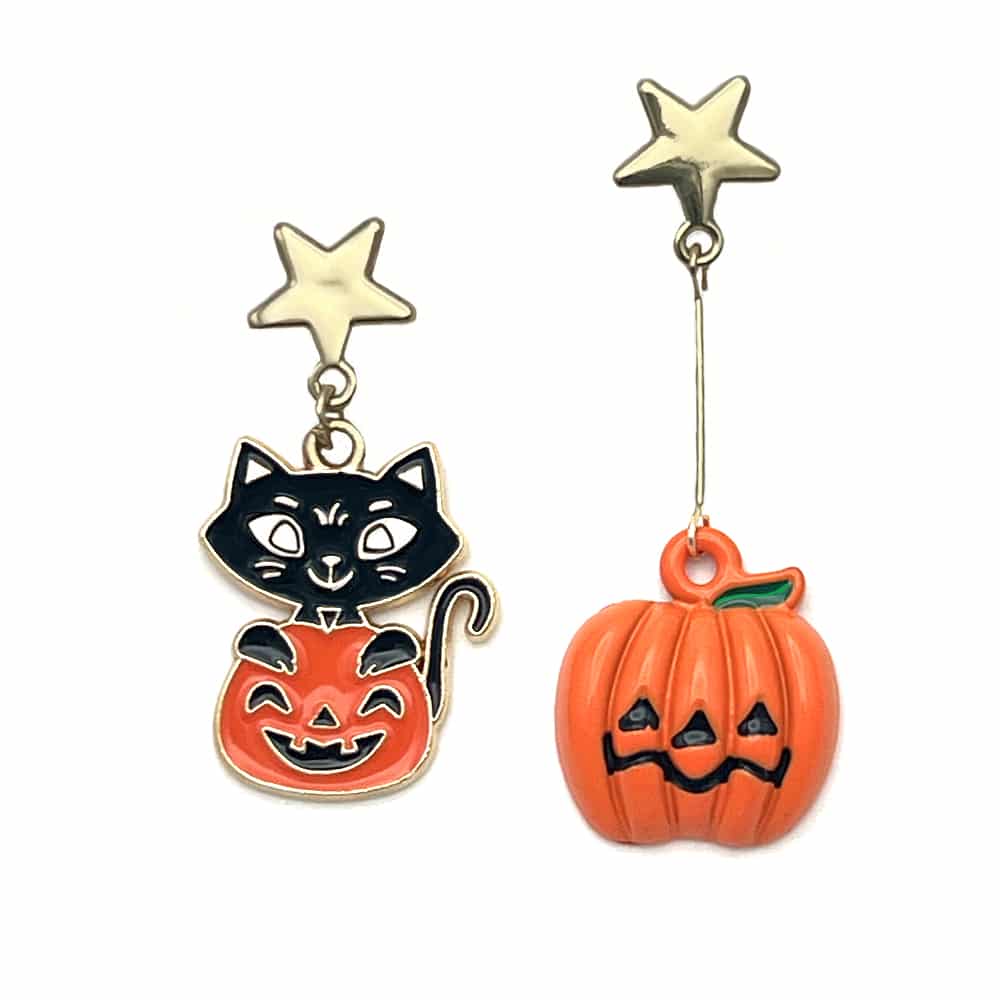 Kitties Halloween Jack-O- Lantern Dangle Earring Set- Gifts for Cat Mom, Black Cat Dangle Earring, Cat Lover Earrings