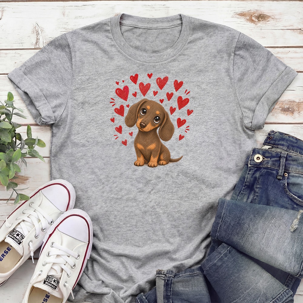 Sweetheart Dachshund Standard Tee Heather Grey