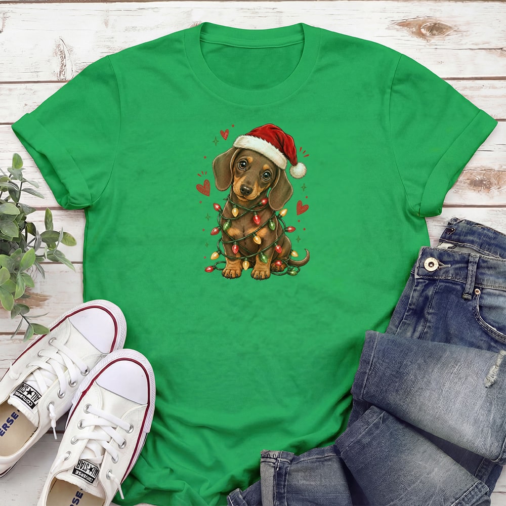 Christmas Lights Dachshund Standard Tee Irish Green