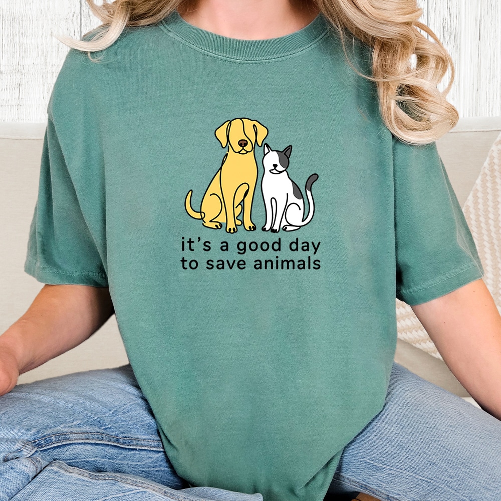 Comfort Colors It’s A Good Day To Save Animals Vintage Washed Tee - Seafoam