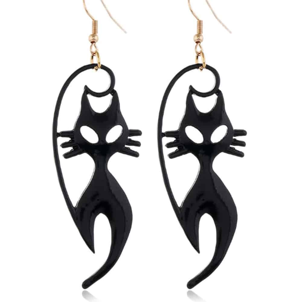 Spooky Black Cat Dangle Earrings