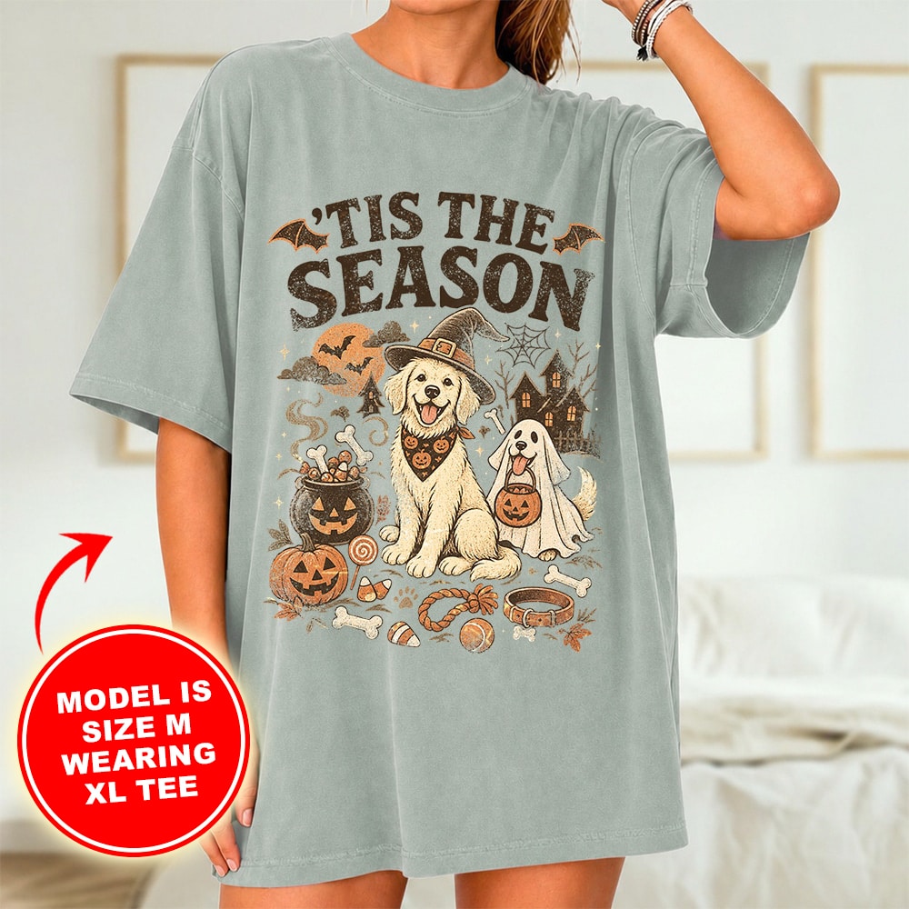 Comfort Colors Tis The Season Spooky Pups Vintage Washed Nightshirt Tee - Bay