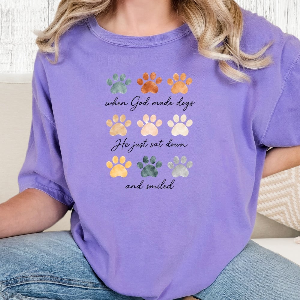 Comfort Colors When God Made Dogs Vintage Washed Tee - Violet