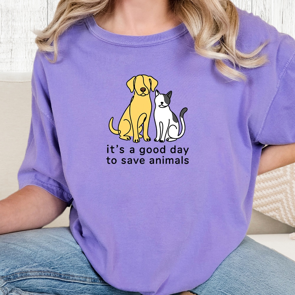 Comfort Colors It’s A Good Day To Save Animals Vintage Washed Tee - Violet