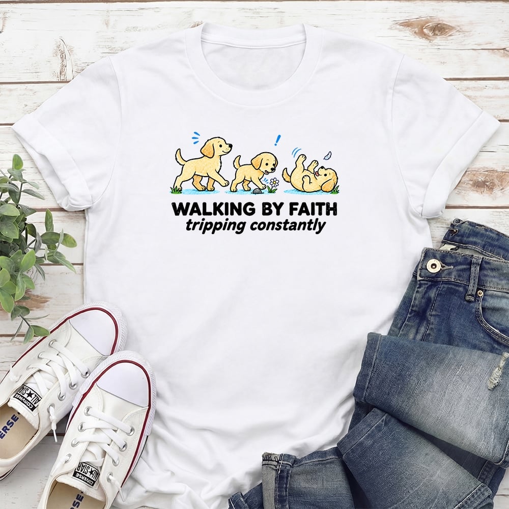 Walking By Faith Tripping Constantly Lab Standard Tee White