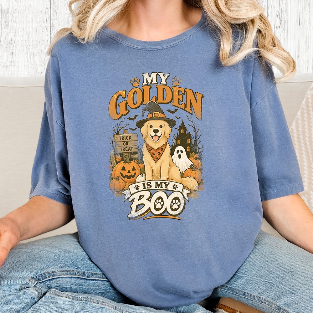 Comfort Colors My Golden Is My Boo Vintage Washed Tee - Blue Jean