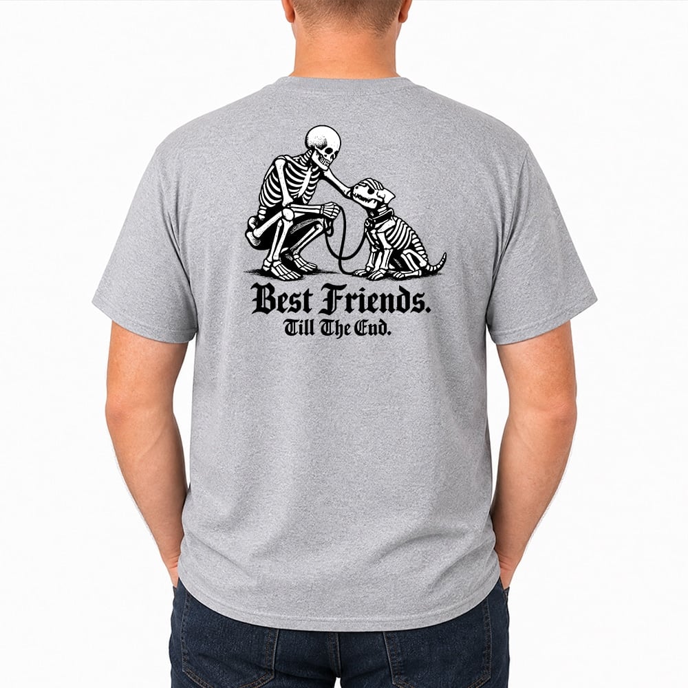 Best Friends Until The End Skeletons Standard Tee Heather Grey