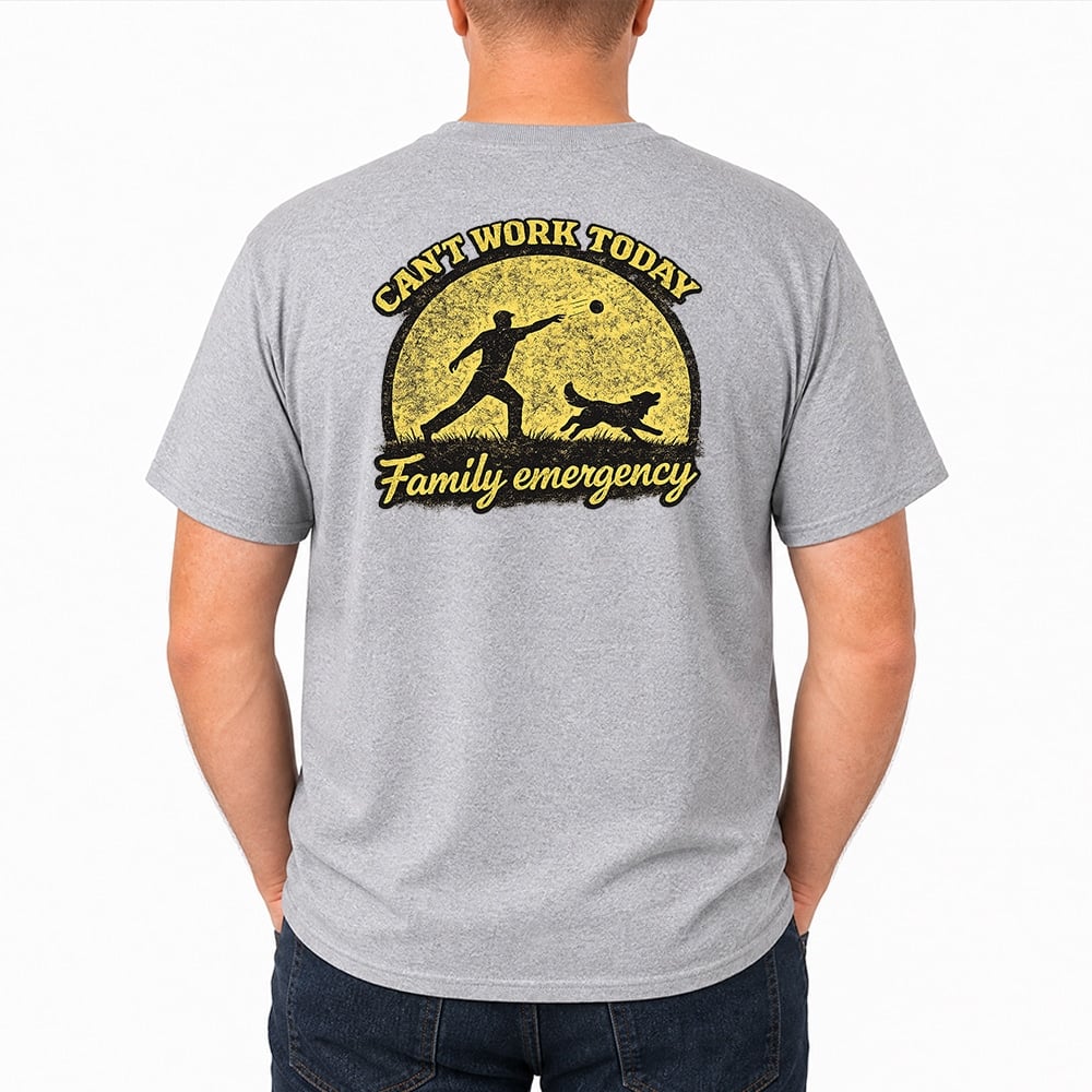 Can’t Work Today Family Emergency Dog Dad Standard Tee Heather Grey