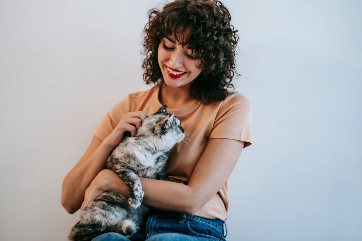A curious cat rubbing their cheek against a person's leg after approaching them closely.