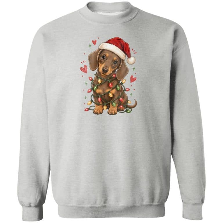 Christmas Lights Dachshund Sweatshirt Heather Grey
