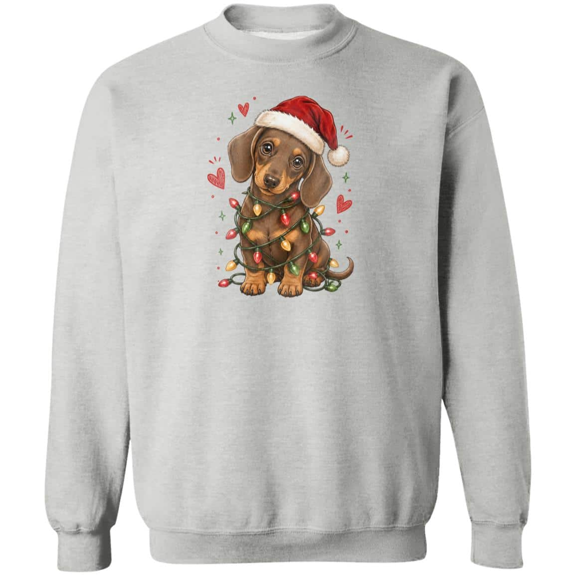 Christmas Lights Dachshund Sweatshirt Heather Grey
