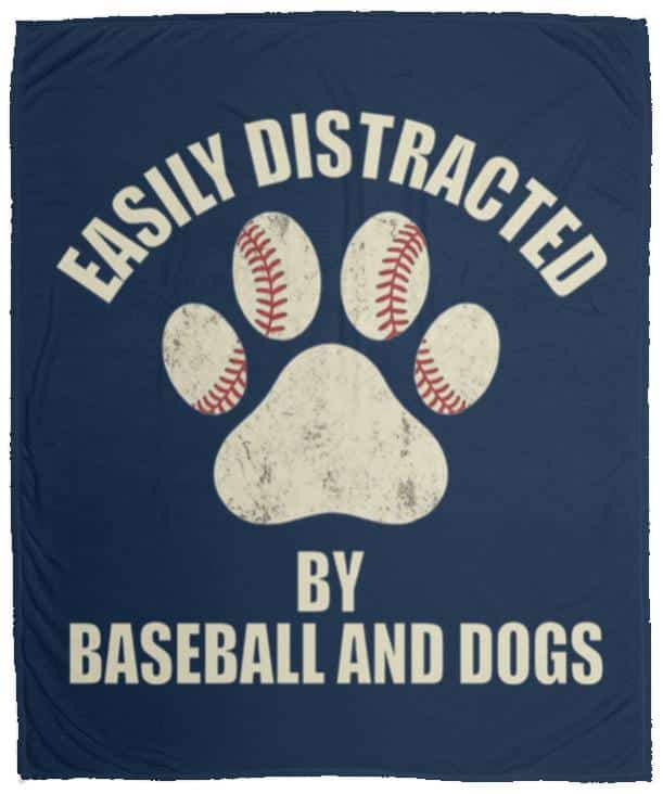 Easily Distracted by Baseball and Dogs Cozy Plush Fleece Blanket - 50"x60"