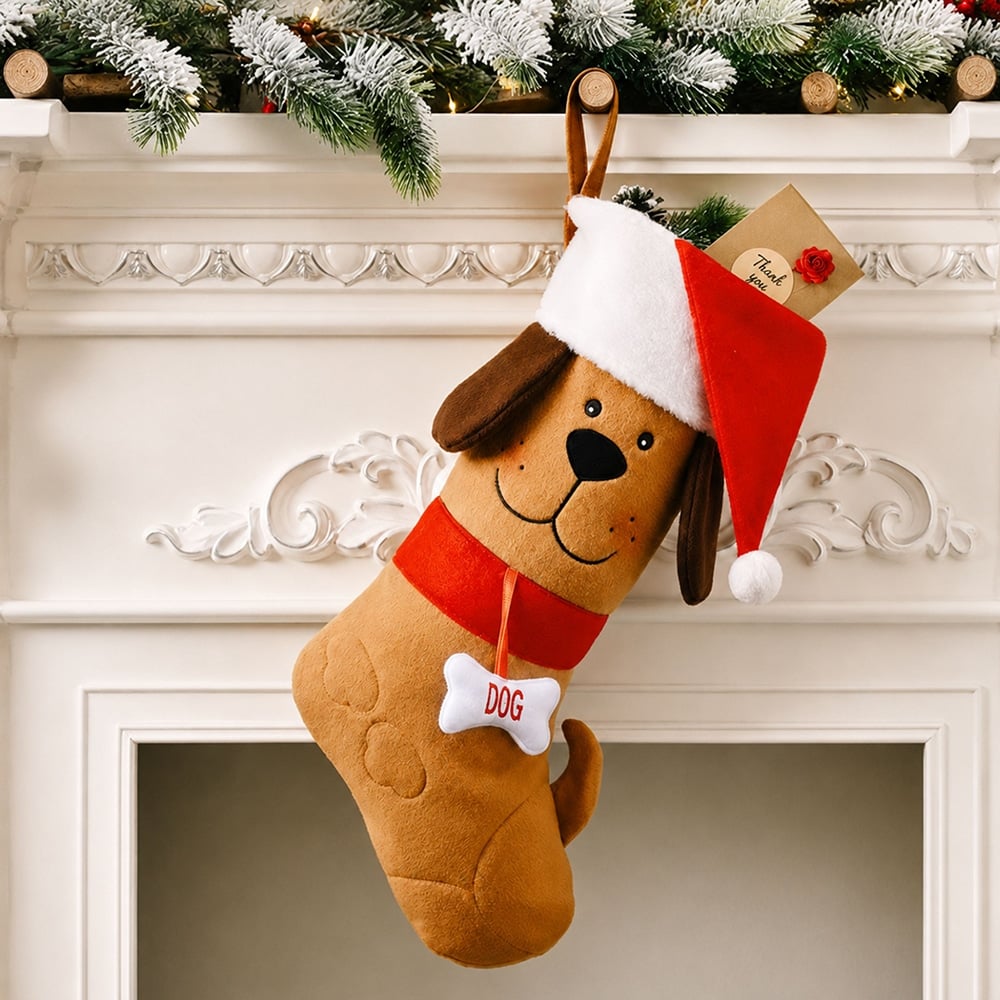 Santa Paws Brown Dog Christmas Stocking