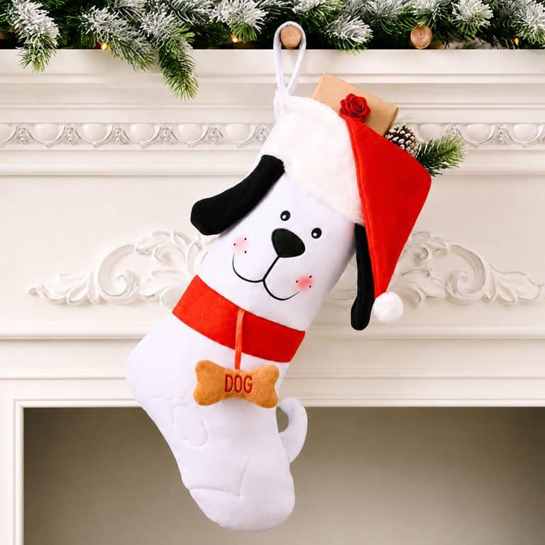 Santa Paws White Dog Christmas Stocking