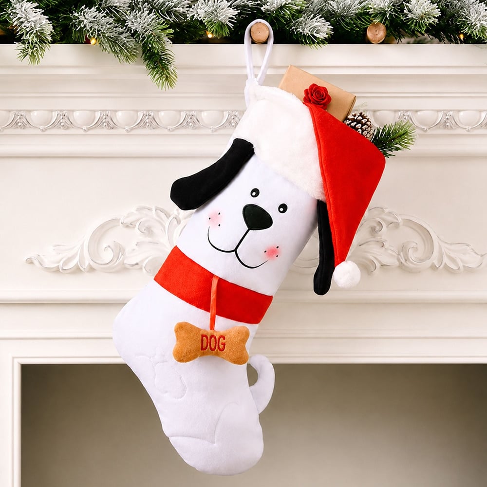 Santa Paws White Dog Christmas Stocking