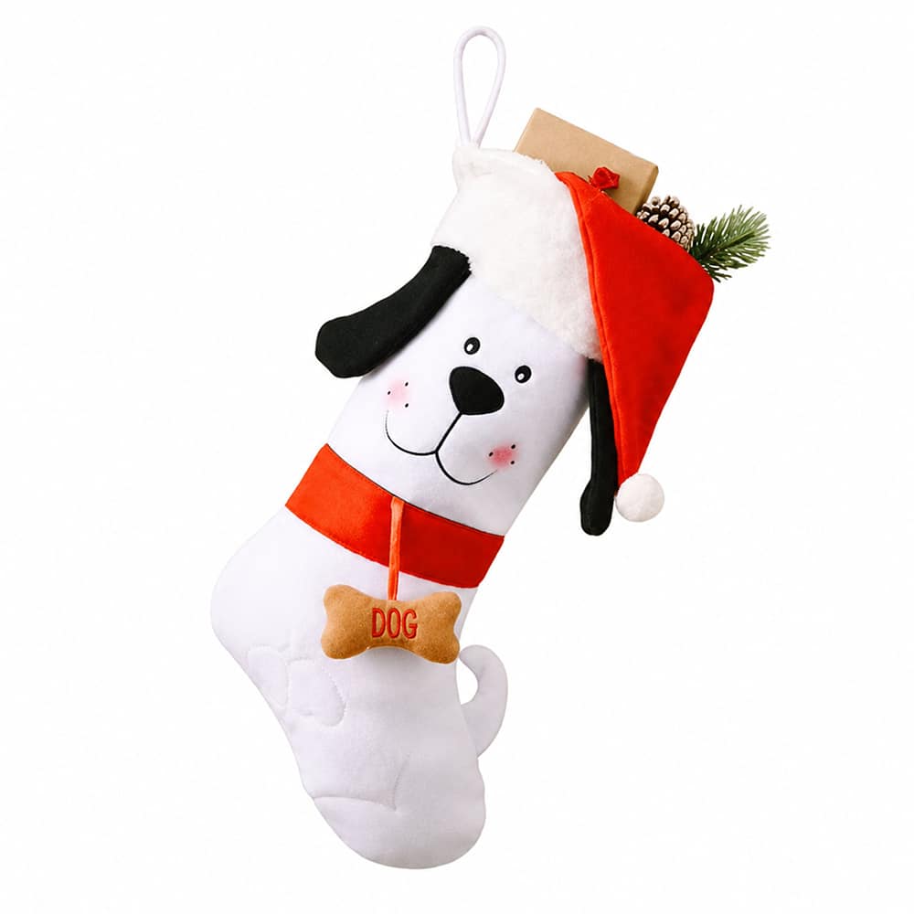 Santa Paws White Dog Christmas Stocking - Image 3