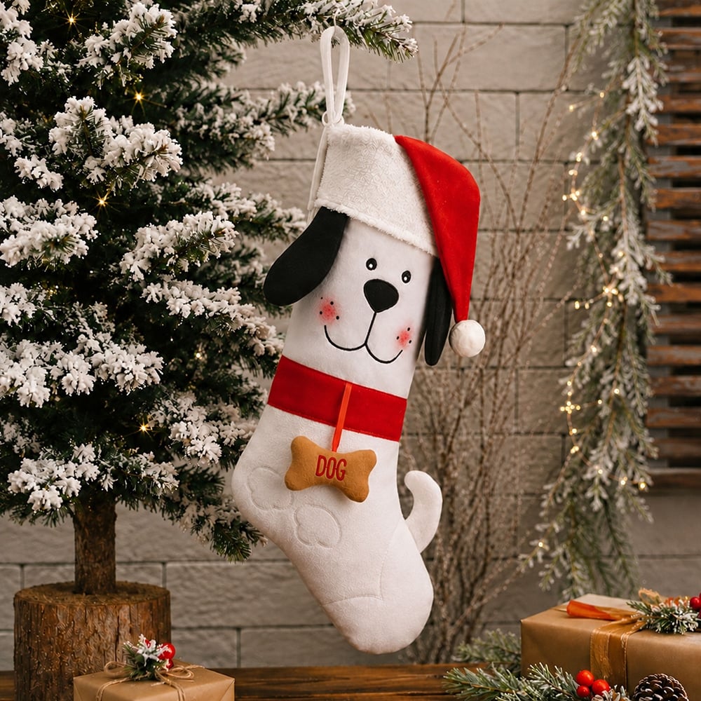 Santa Paws White Dog Christmas Stocking - Image 2