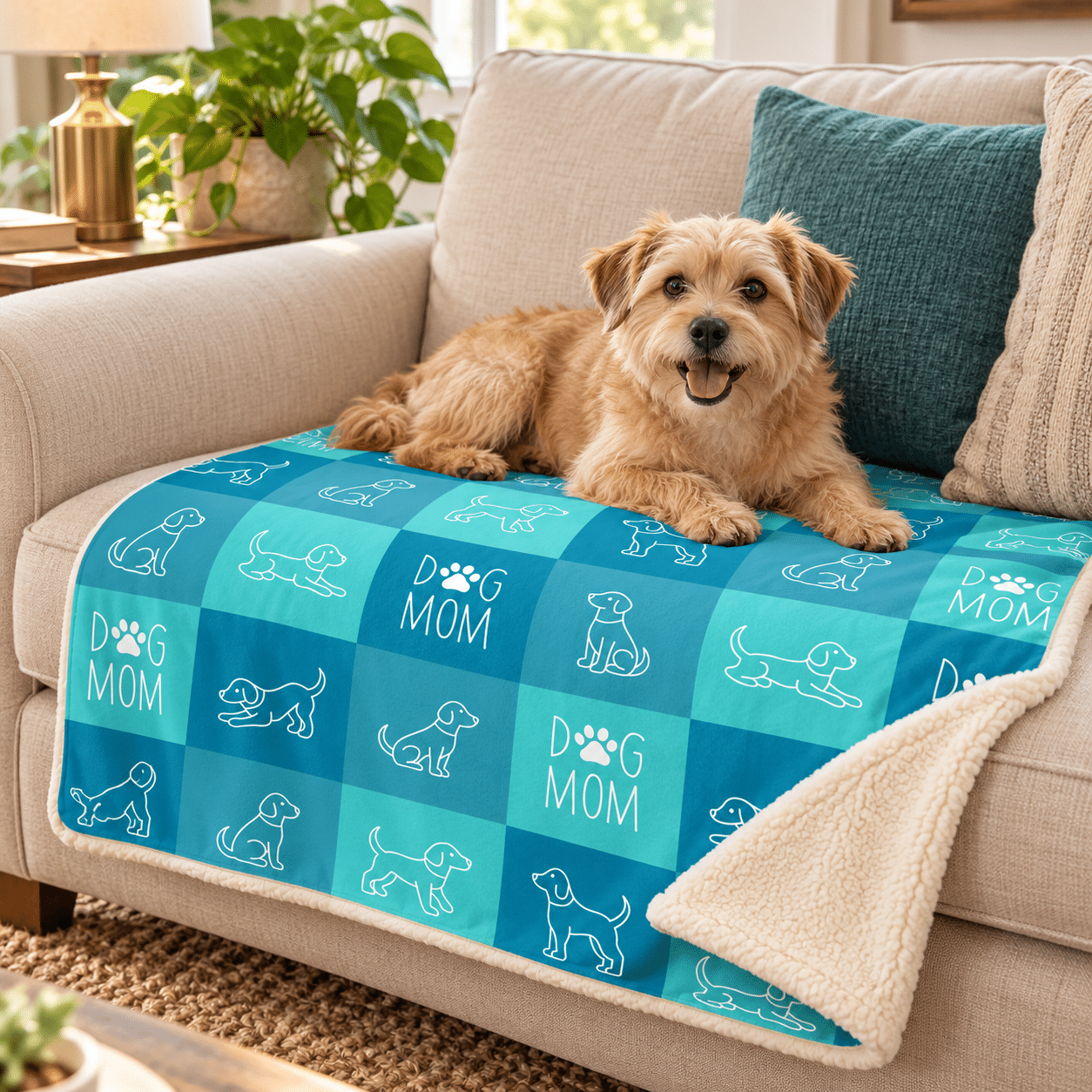 Teal Dog Mom Premium Sherpa Blanket 30x40
