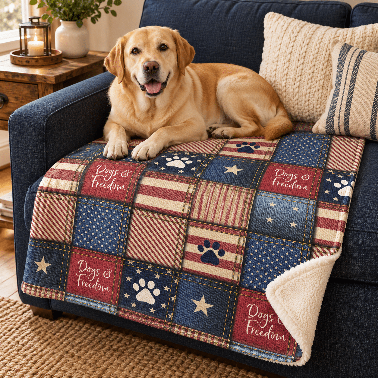 Dogs And Freedom Stitch Pattern Premium Sherpa Blanket 30x40
