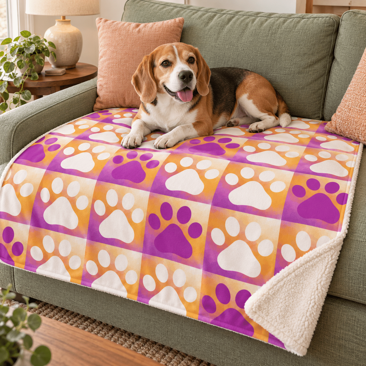 Orange And Purple Paws Premium Sherpa Blanket 30x40