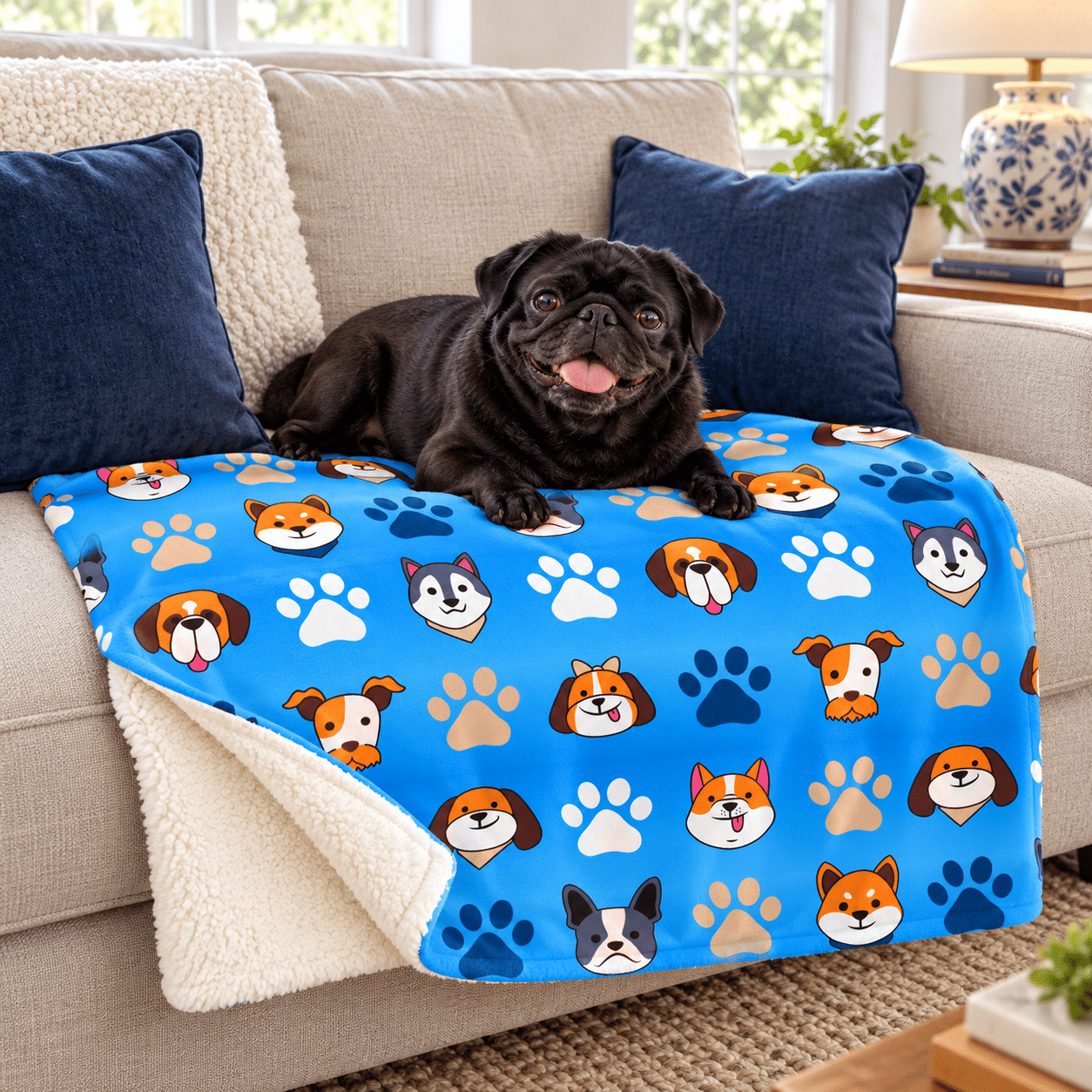 Blue Pups And Paws Premium Sherpa Blanket 30x40