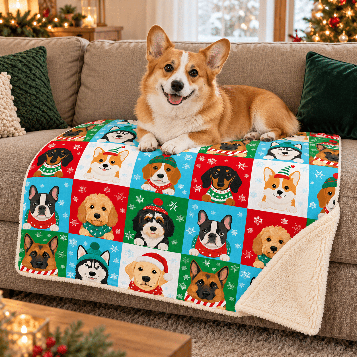 Playful Winter Pups Premium Sherpa Blanket 30x40