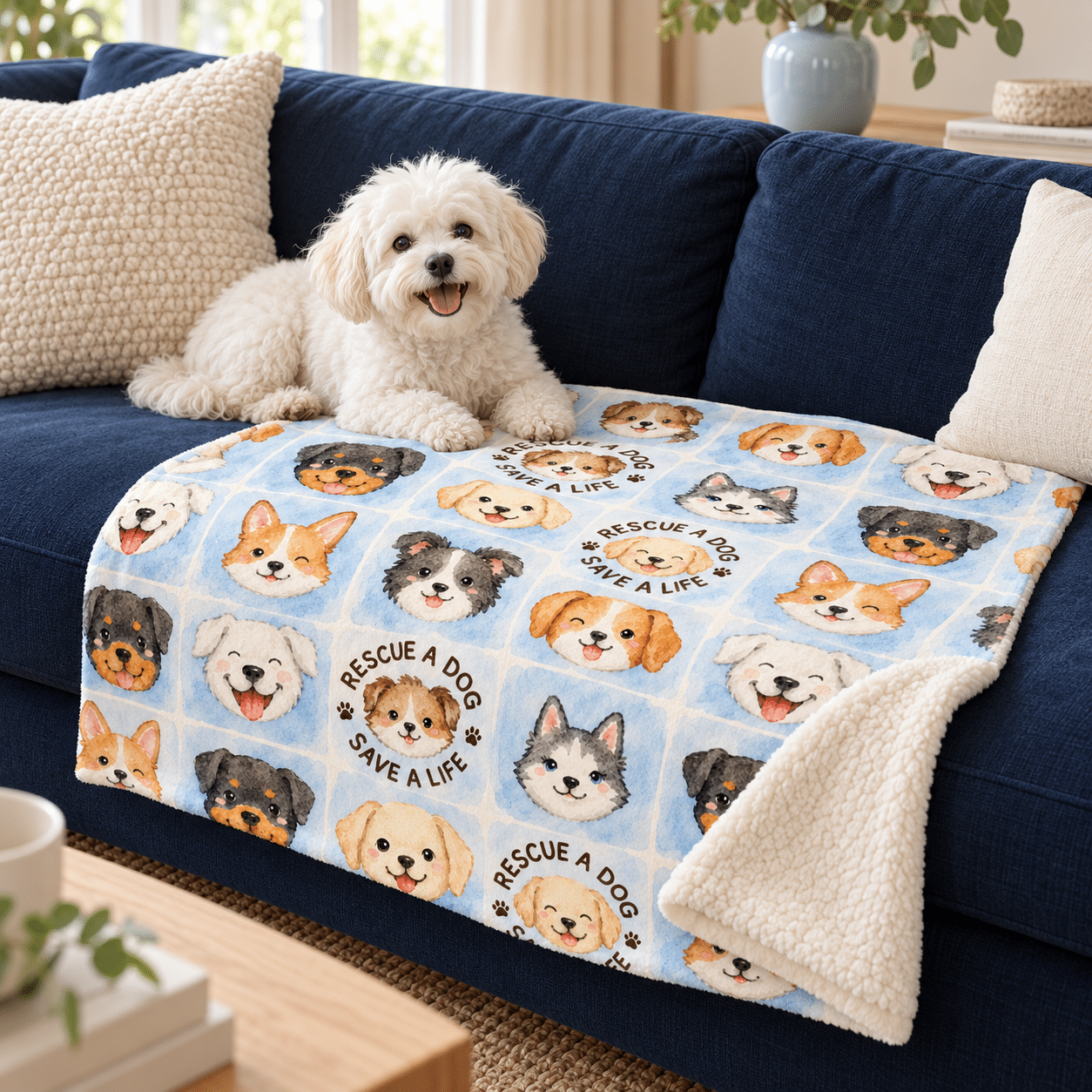 Rescue A Dog Save A Life Premium Sherpa Blanket 30x40