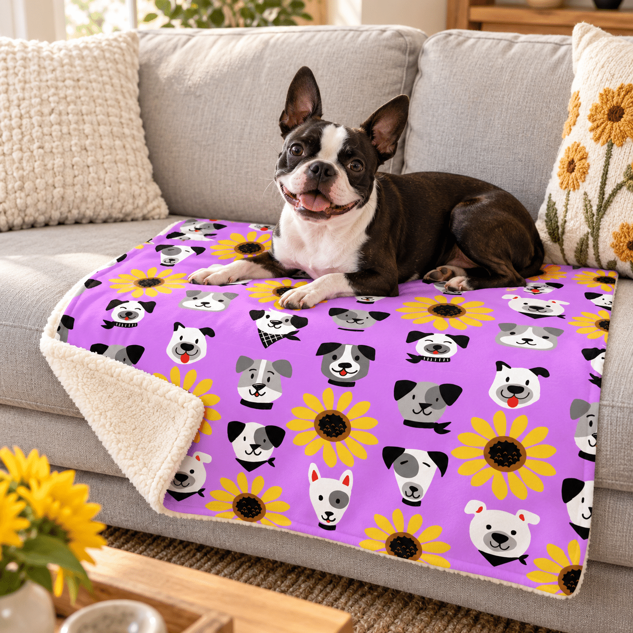 Sunflower Pups Premium Sherpa Blanket 30x40
