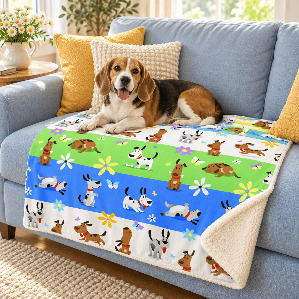Playful Doggie Flowers Premium Sherpa Blanket 30x40
