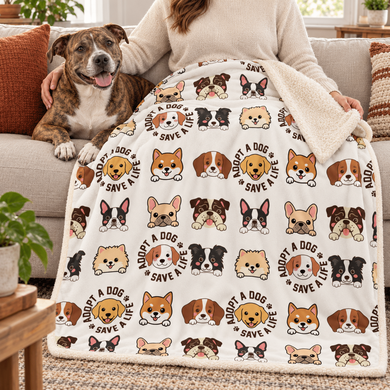 Adopt A Dog Playful Pups Premium Sherpa Blanket 50x60