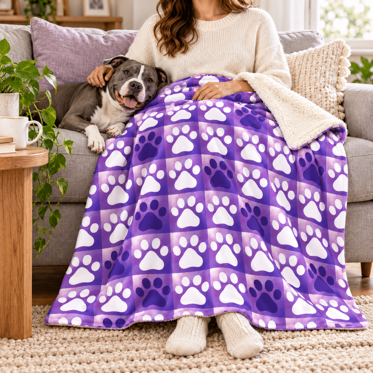Purple Paws Premium Sherpa Blanket 50x60