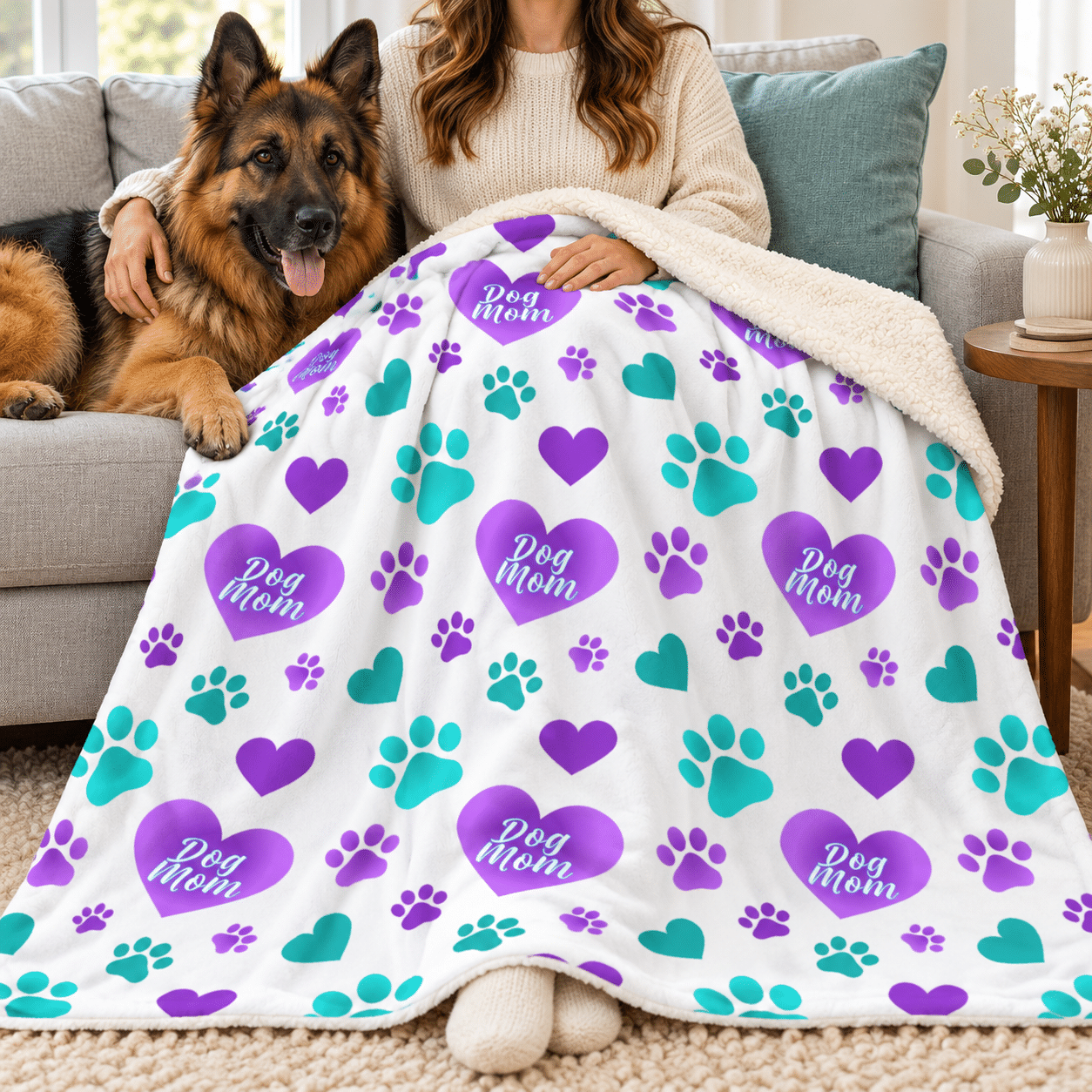 Dog Mom Purple & Teal Premium Sherpa Blanket 50x60
