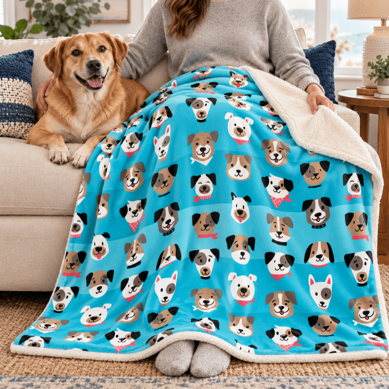 Blue Pups Premium Sherpa Blanket 50x60