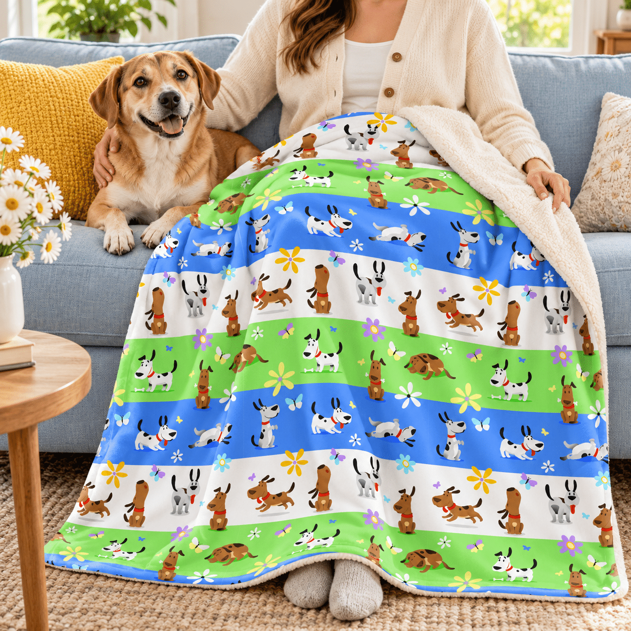 Playful Doggie Flowers Premium Sherpa Blanket 50x60