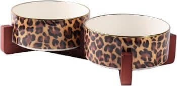  Ceramic Dog Bowl with Wood Stand