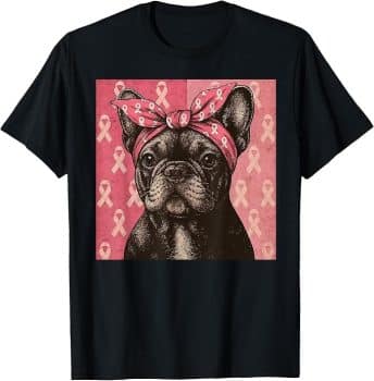 Pink Ribbon French Bulldog Breast Cancer Awareness T-Shirt
